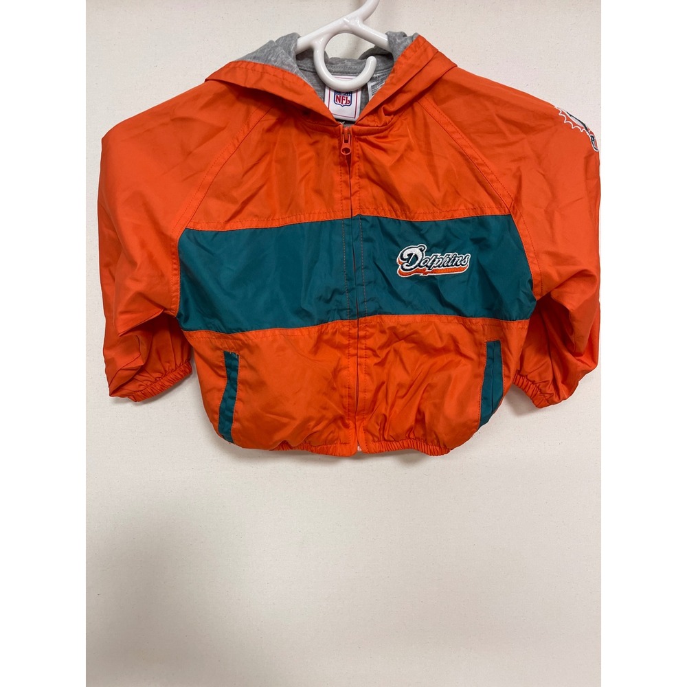NFL Miami Dolphins Toddler Hooded Windbreaker Jacket Orange Aqua Full Zip